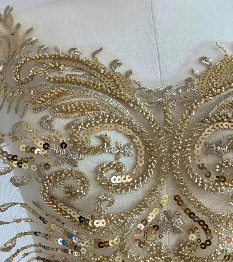 JRYYR Sequin Applique, Gold Appliques, DIY Accessories Applique Patch, Beaded Appliques for Dresses, Dancewear, Evening Gowns, Apparel and More. (Gold) - Image 5